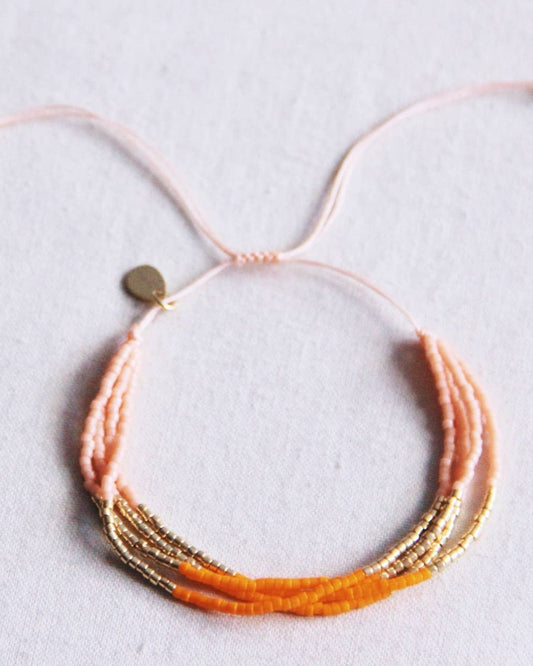 Vierfaches Miyuki-Armband - Lachs/Orange/vergoldet