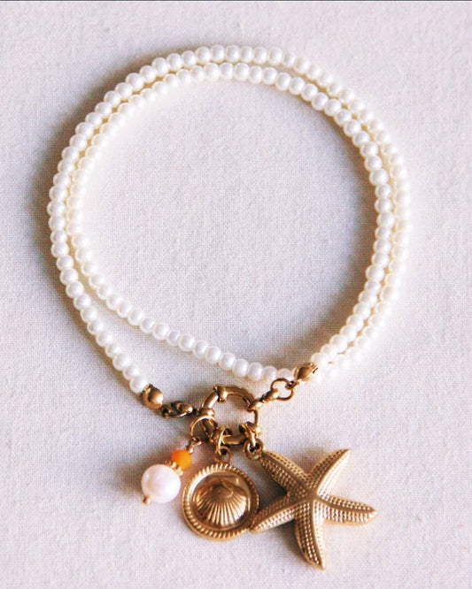 Perlenkette mit Seestern, Muschel und Facette