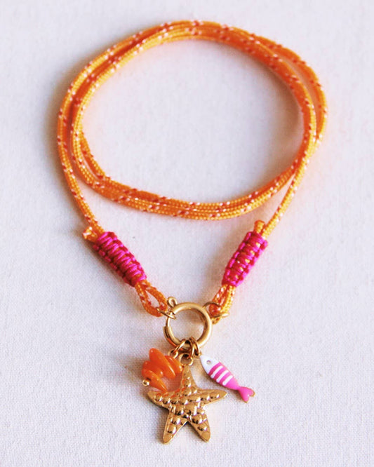 Surfhalskette mit Anhängern - orange/rosa