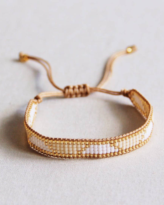 Weberei Armband weiß/champagner/gold