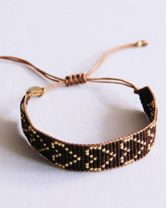 Herzgewebtes Armband - Dunkelbraun/Gold